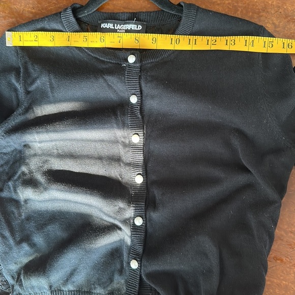 NWT Karl Lagerfield Black Lace Back Cardigan Sweater Size Small - Picture 9 of 11